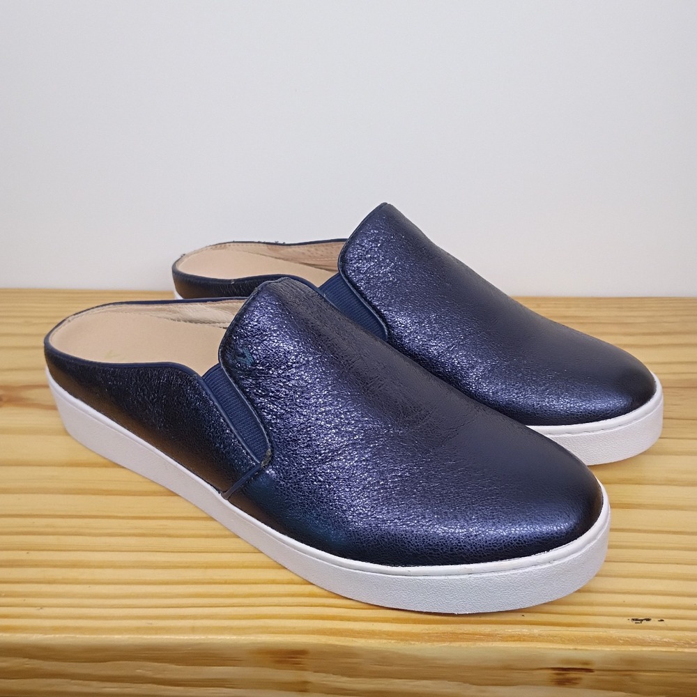 VIONIC Splendid Dakota Metallic Blue Leather Mule Slip-On Shoes Women's Sz 8.5